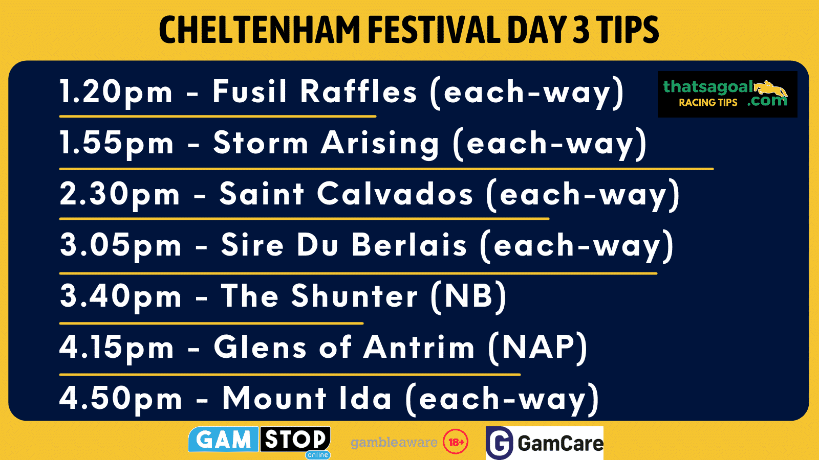 Cheltenham day 3 tips