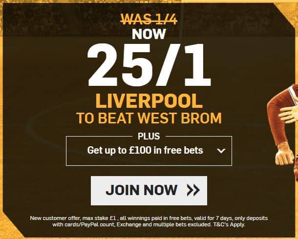 Liverpool vs West Brom enhanced odds