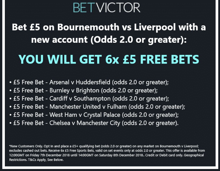 Bet Victor offer Bournemouth vs Liverpool