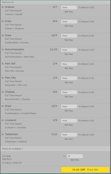 Premier League mega accumulator