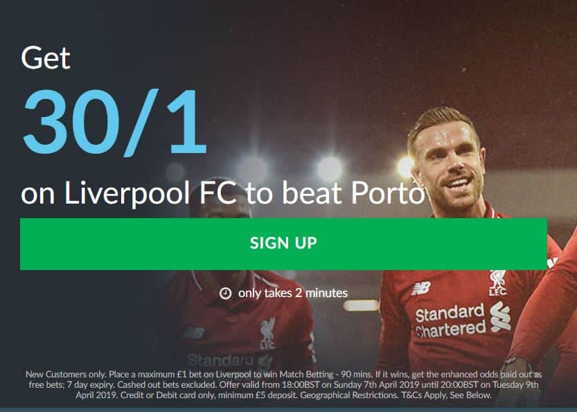 Liverpool to beat Porto odds