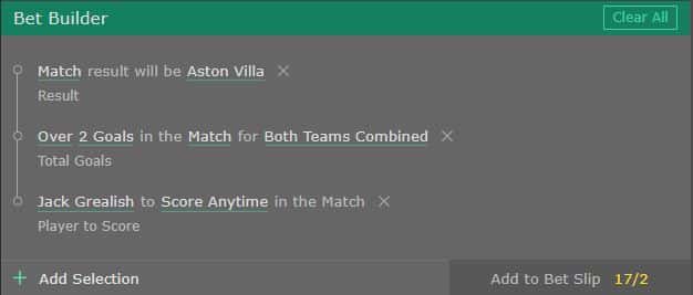 West Brom vs Aston Villa bet builder