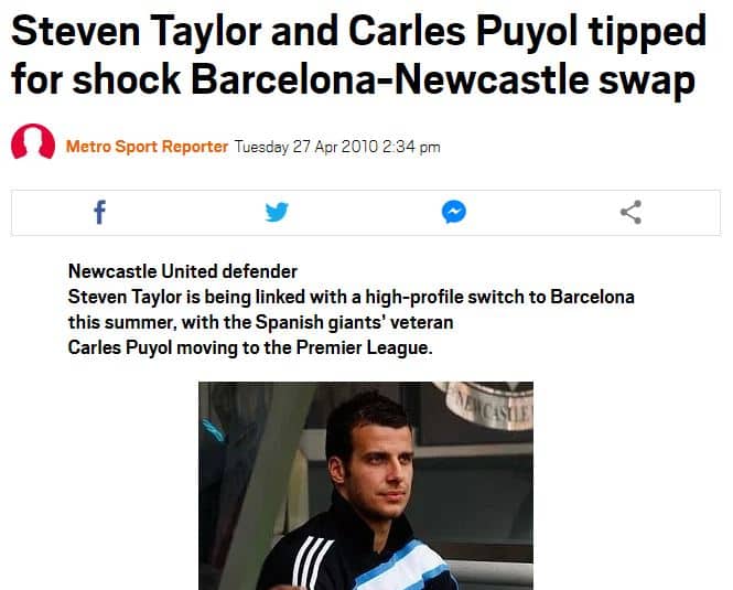 Puyol to Newcastle rumour