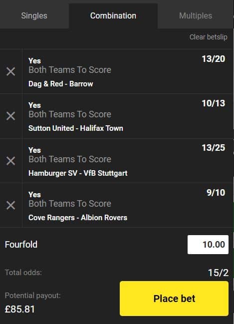 BTTS tips this week