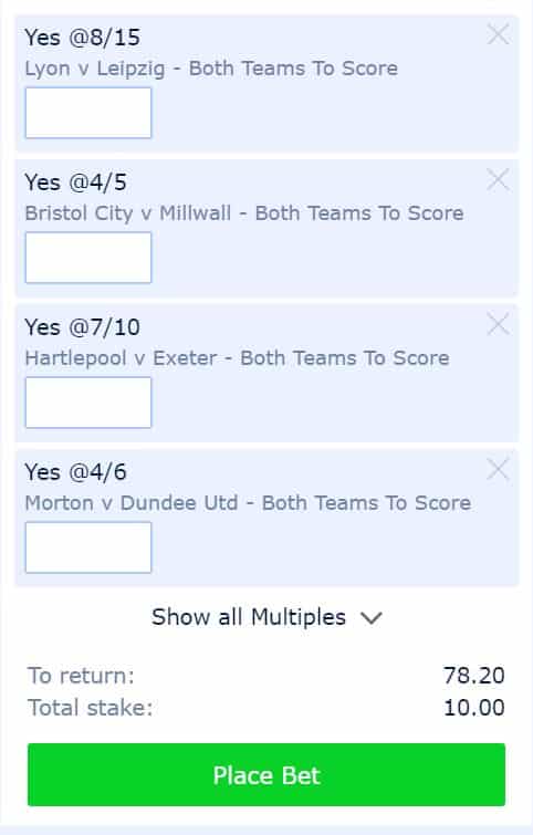 BTTS tips this week