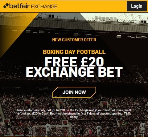 Betfair Boxing Day £20 free bet