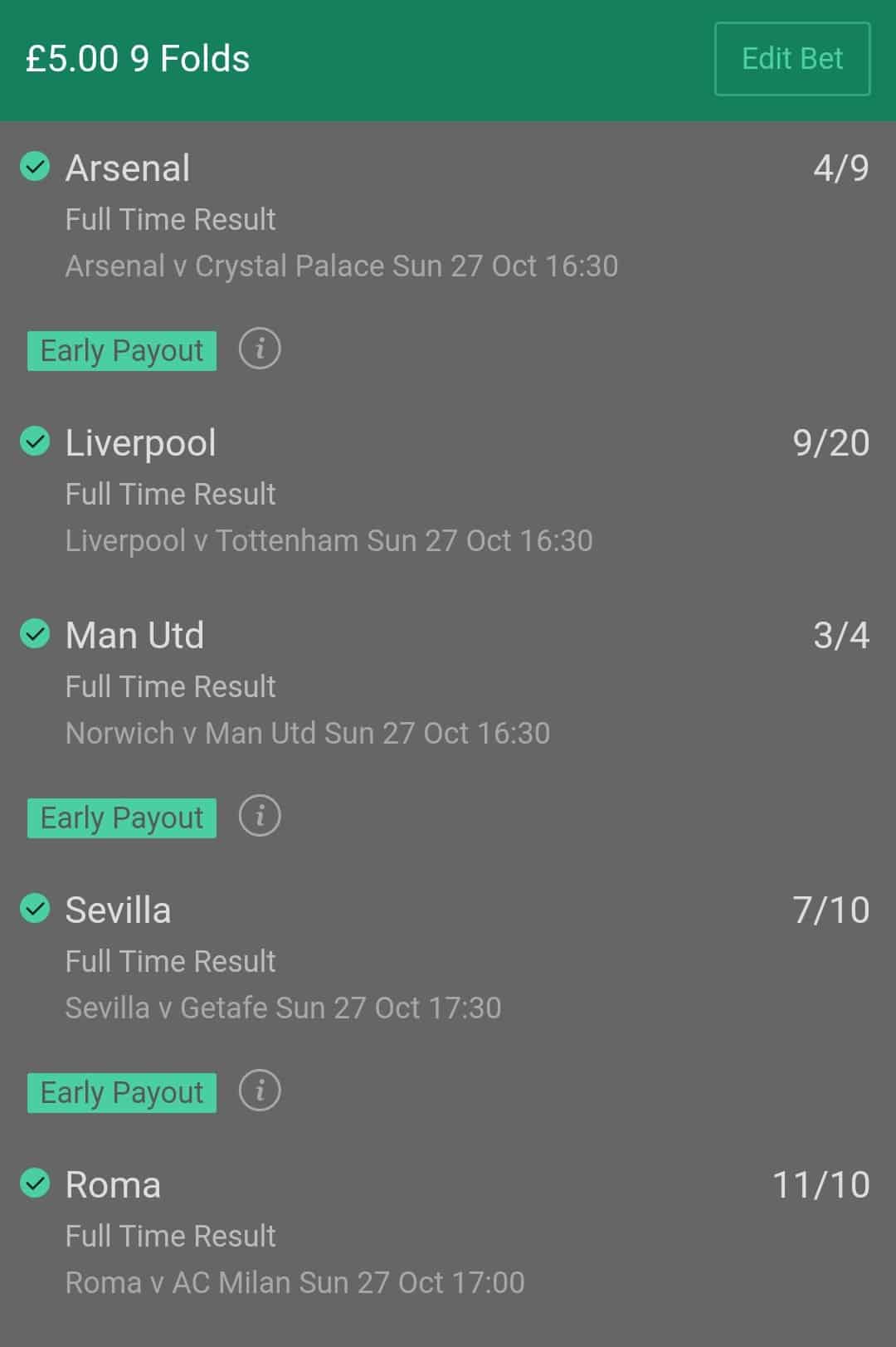 bet365 early pauout