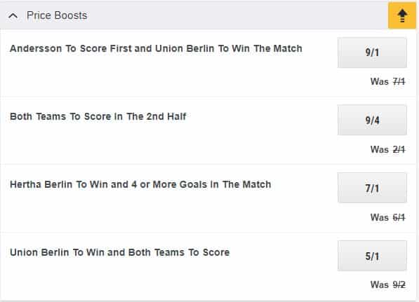 Hertha vs Union price boosts