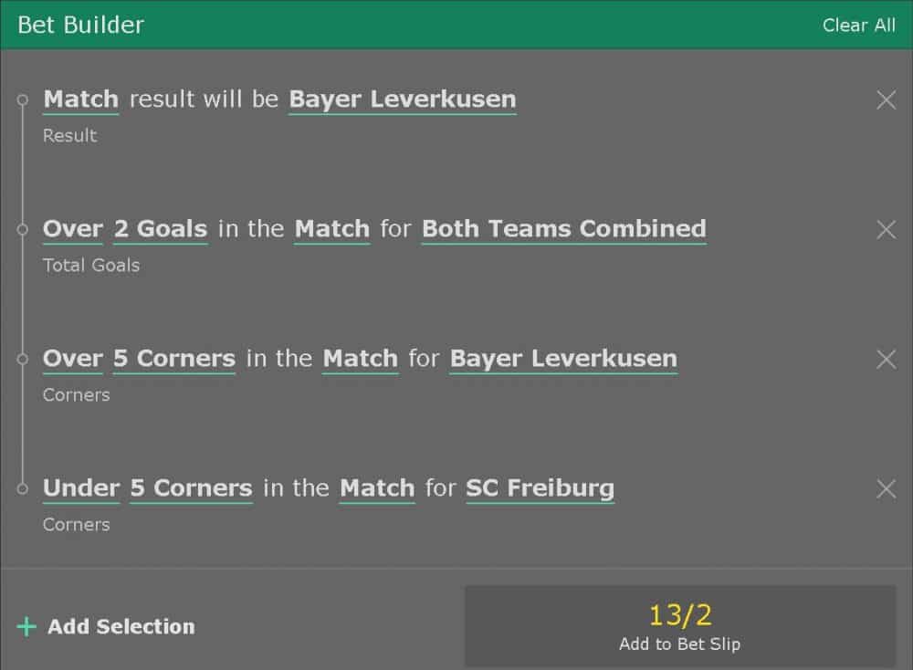 Freiburg vs Lekerkusen bet builder tip