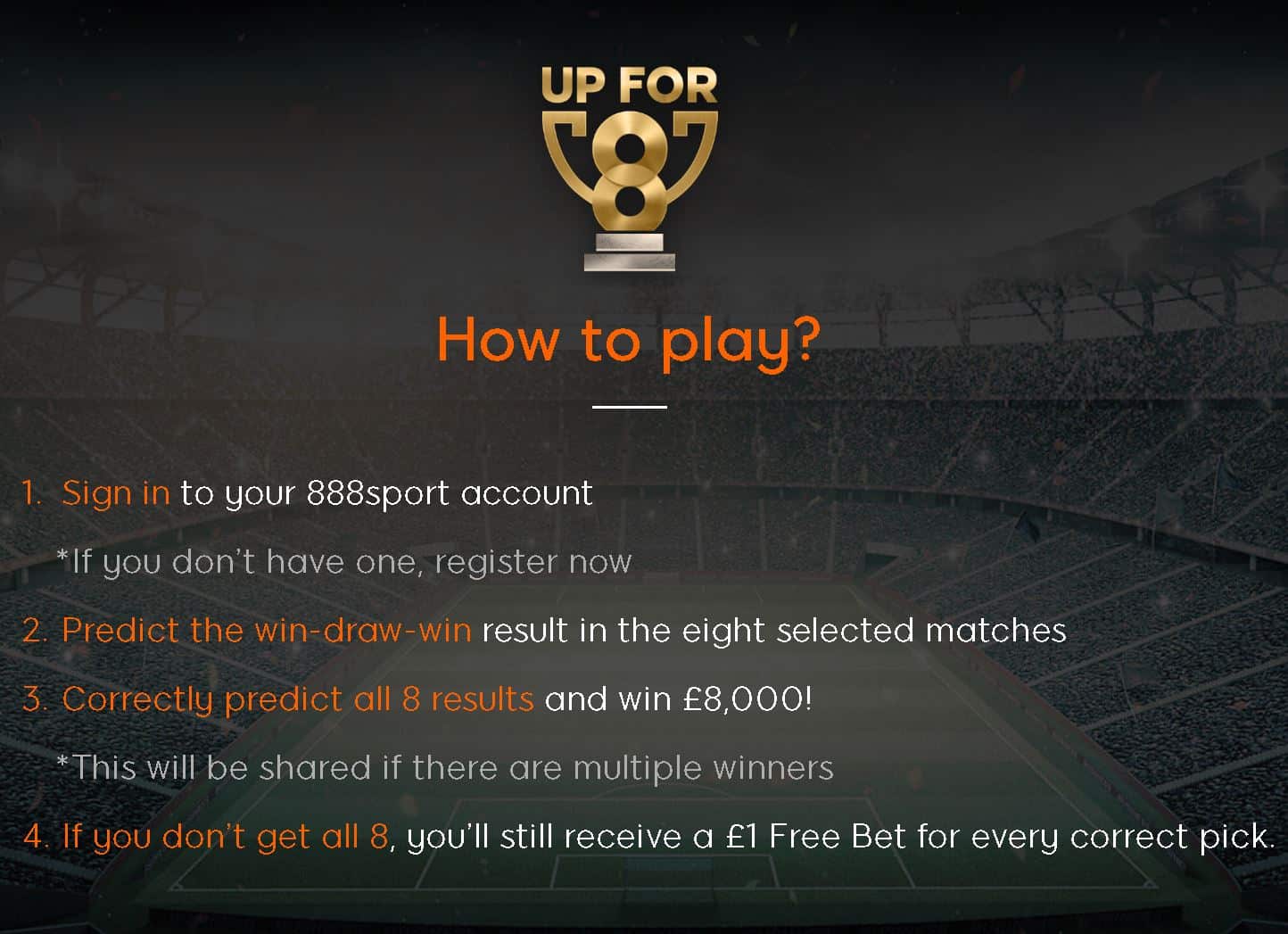 888sport Free Football Predictor - 8 Games, 8 Results, £8K Top Prize