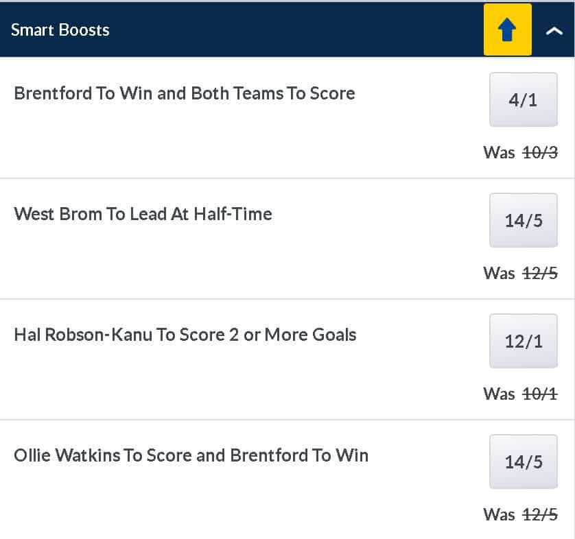 Brentford v West Brom price boosts