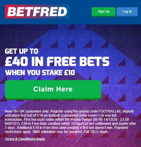 Betfred bet £10 get £40 offer