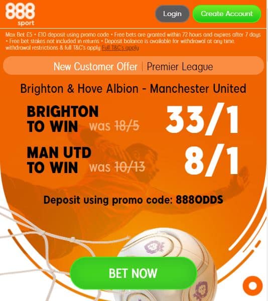 Brighton vs Man United price boosts