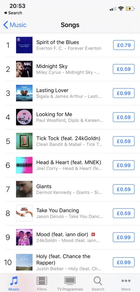 Everton top of the iTunes chart