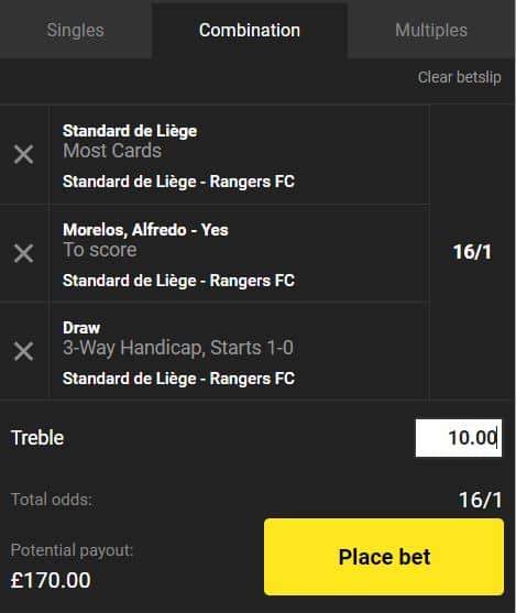 Standard Liege vs Rangers bet builder tip