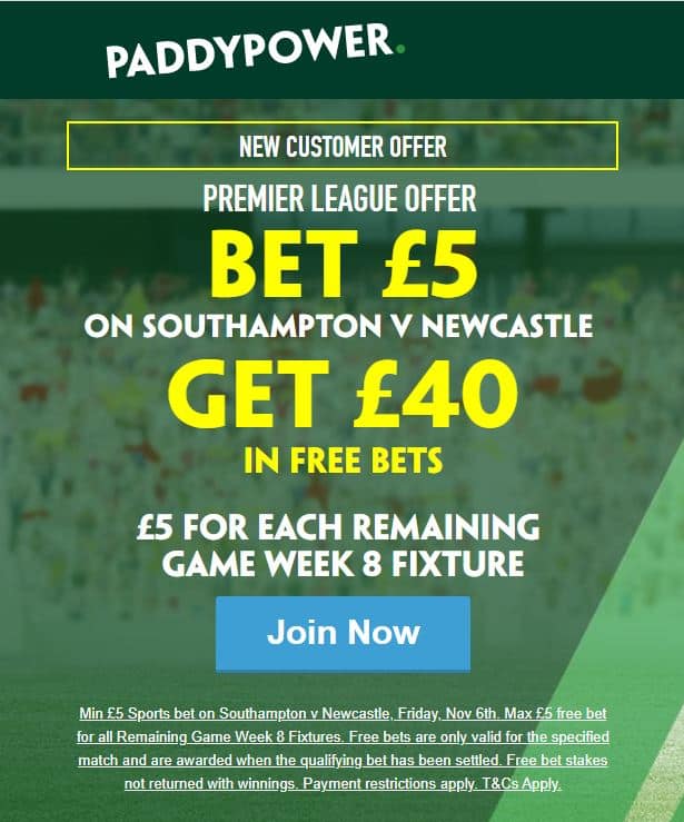 Paddy Power free bets offer