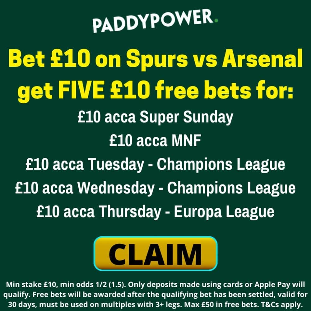 5 free £10 bets Paddy Power