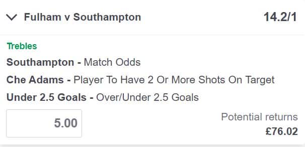 Fulham vs Southampton bet builder tip