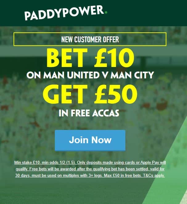 Manchester derby free £10 bets