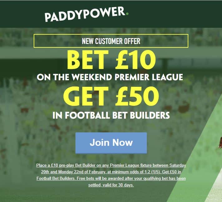 Paddy Power £50 in free bets