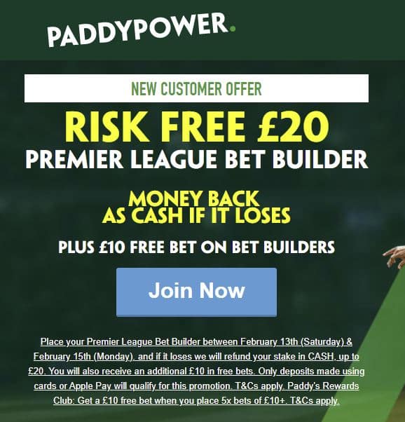 Paddy Power bet builder free bets