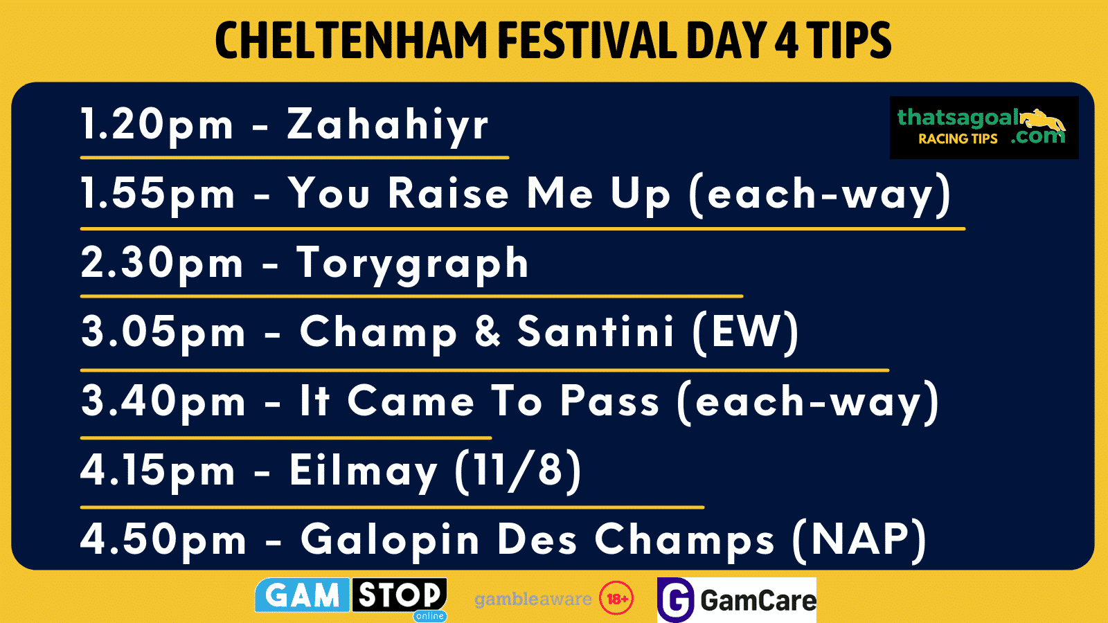 Cheltenham day 4 tips