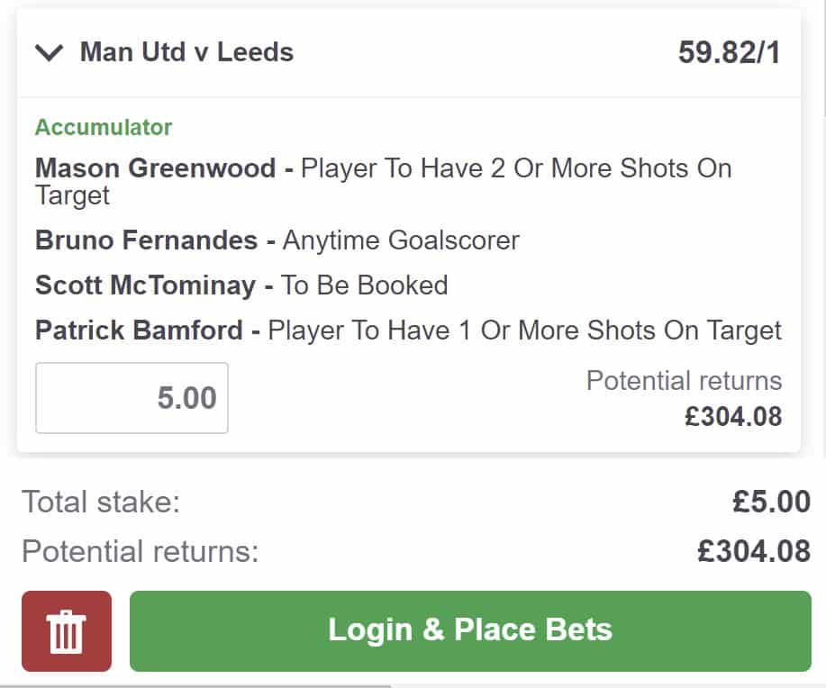 Man United v Leeds bet builder