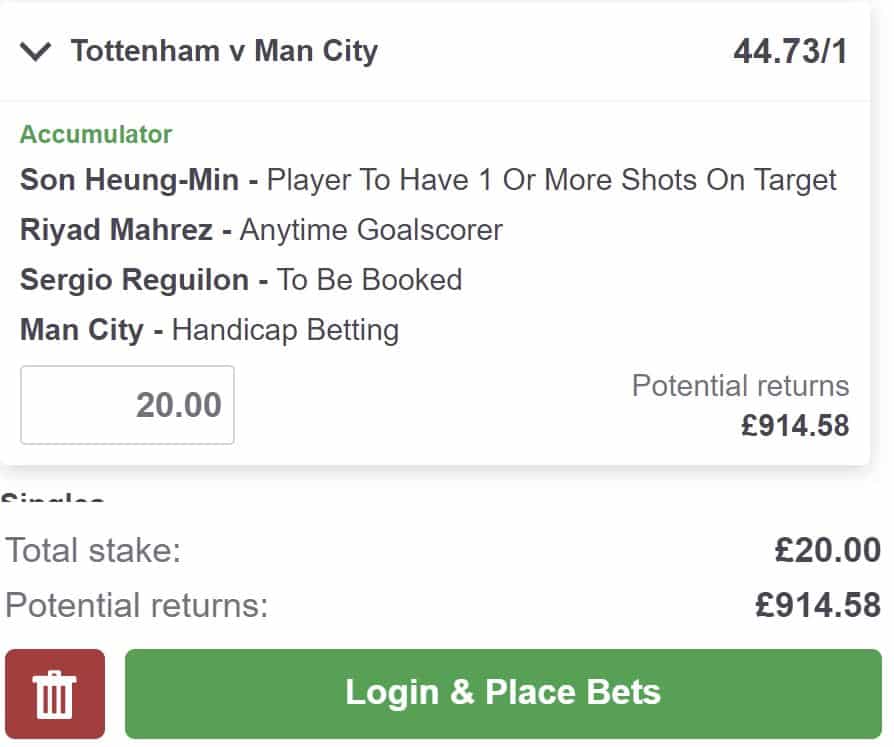 Spurs vs Man City bet builder