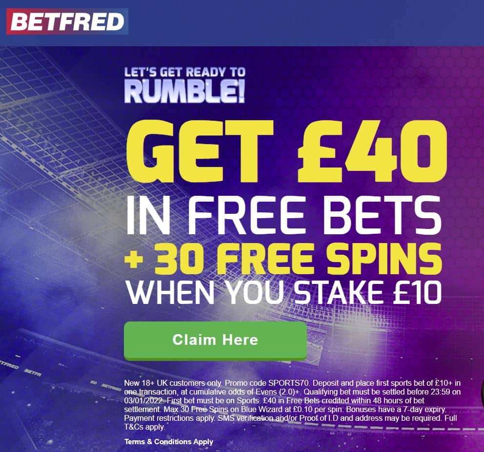 Betfred £40 in free bets