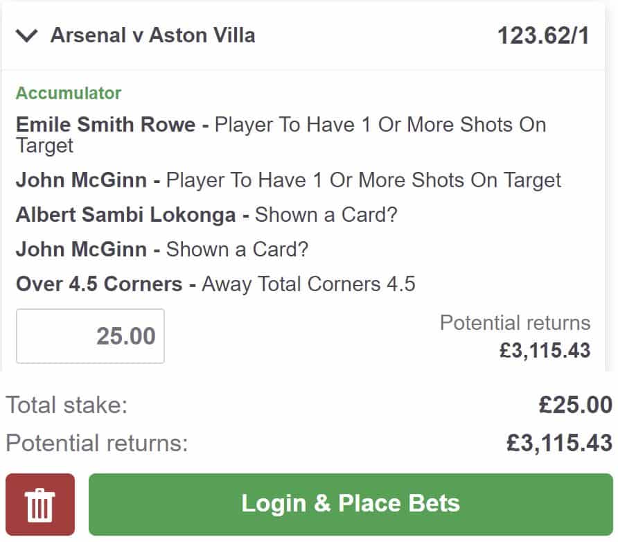 Arsenal vs Aston Villa bet builder tip
