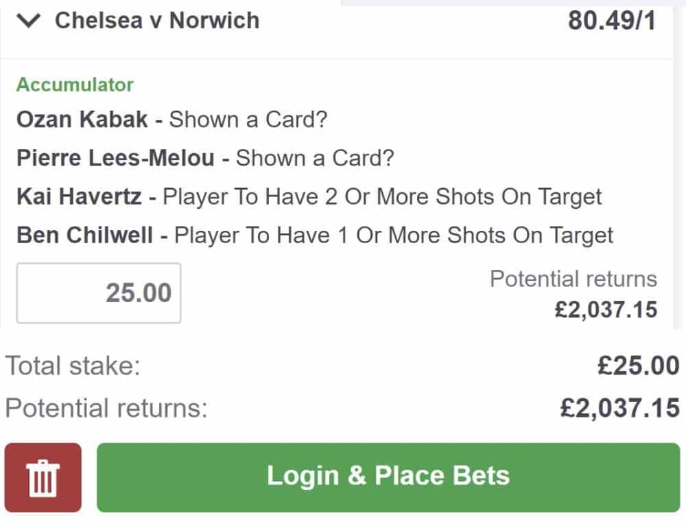 Chelsea vs Norwich bet builder tip