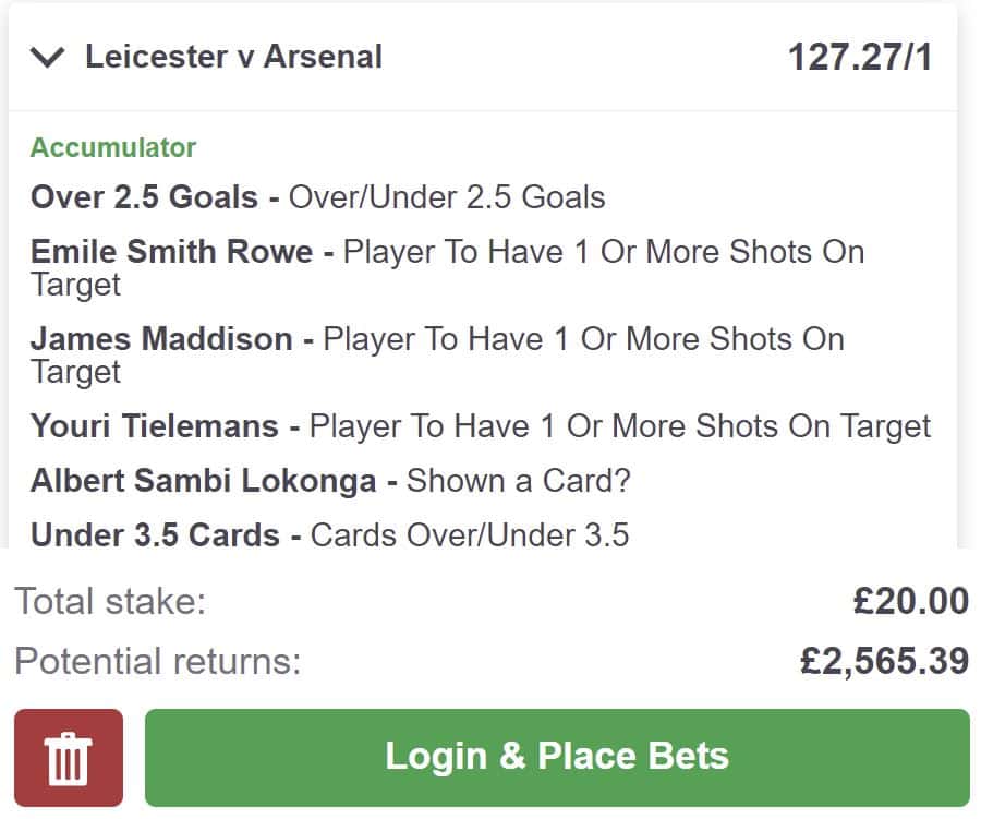 Leicester vs Arsenal bet builder tip