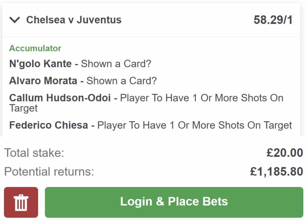 Chelsea vs Juventus bet builder tip