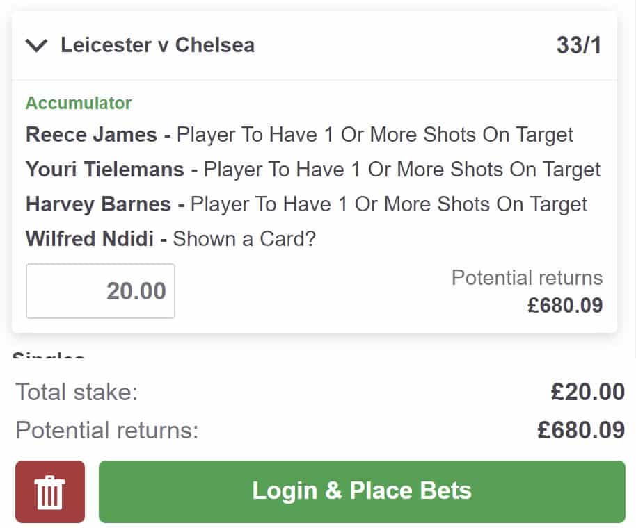 Leicester vs Chelsea bet builder tip
