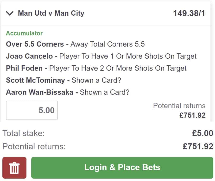 Man United vs Man City bet builder tip