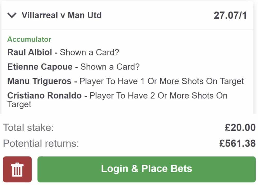 Villarreal vs Man United bet builder tip