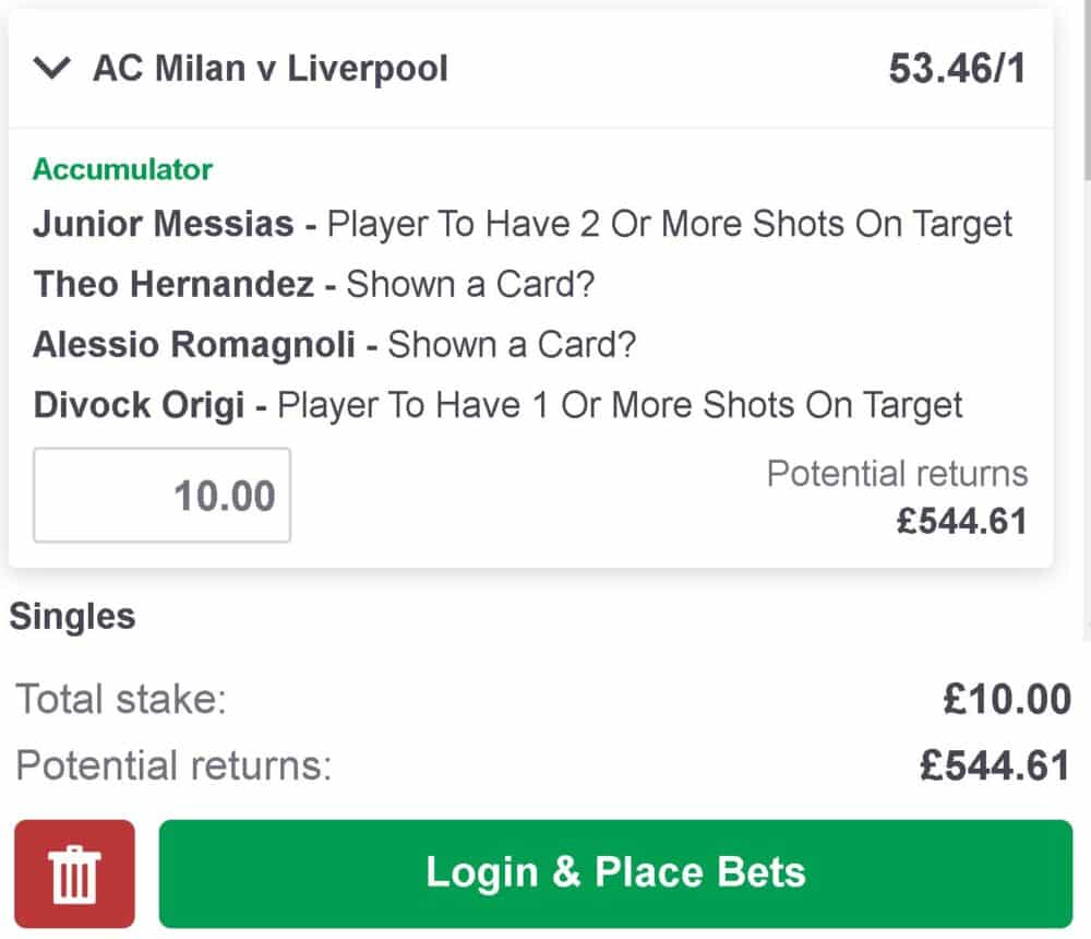 AC Milan vs Liverpool bet builder