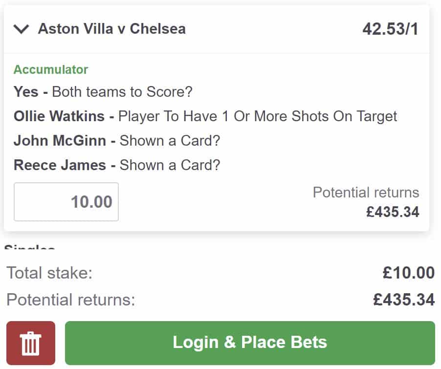 Aston Villa vs Chelsea bet builder tip