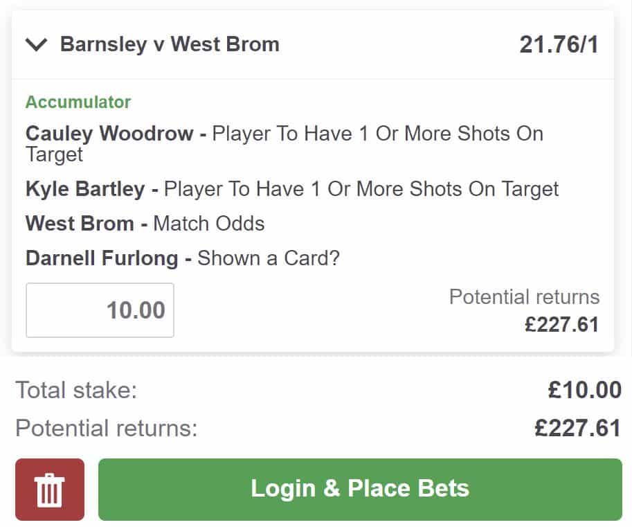 Barnsley vs West Brom bet builder tip