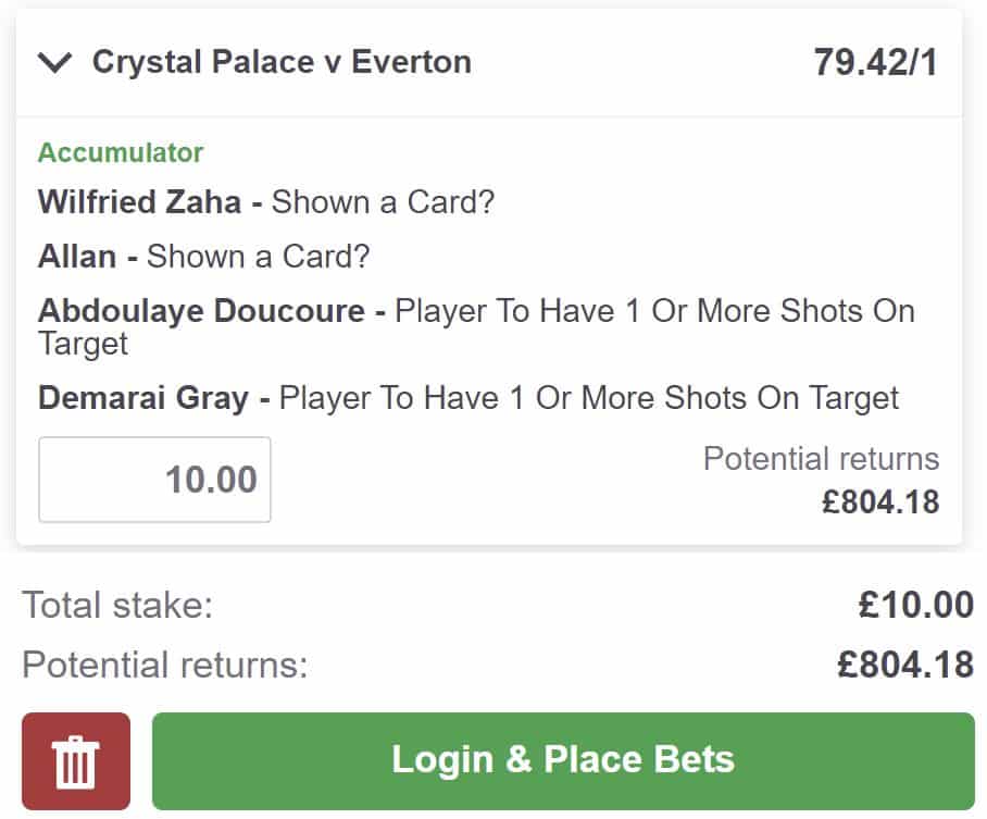Crystal Palace v Everton bet builder tip