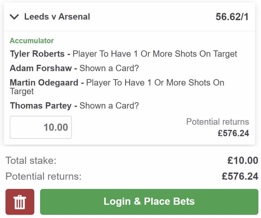 Leeds vs Arsenal bet builder tip