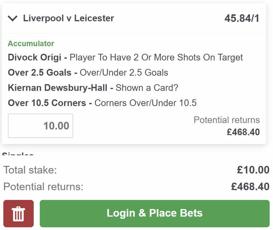 Liverpool vs Leicester bet builder tip