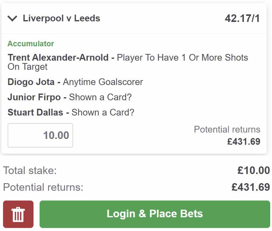 Liverpool vs Leeds bet builder tip