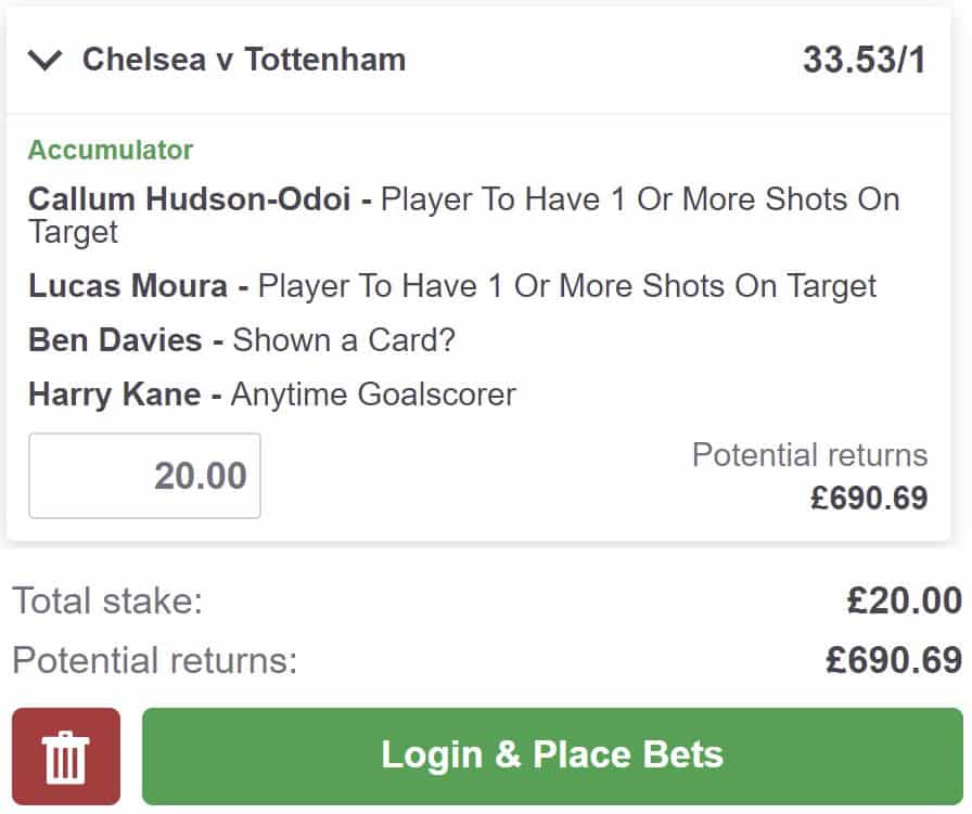 Chelsea vs Spurs bet builder tip