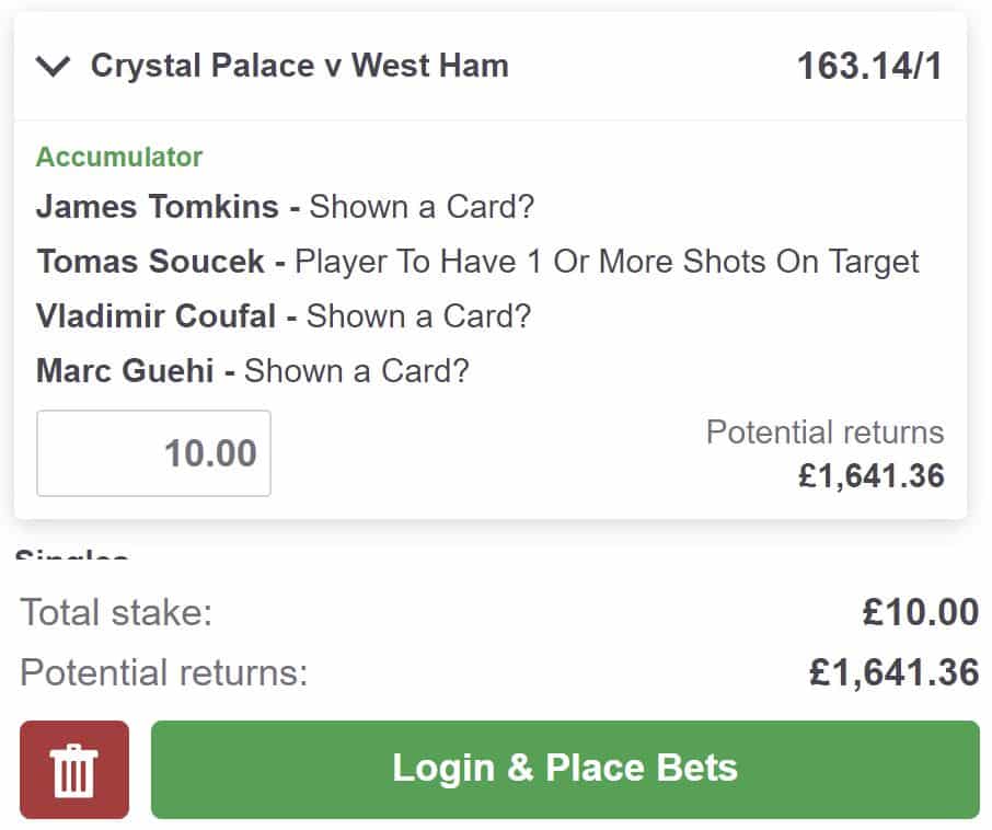 Crystal Palace vs West Ham bet builder tip