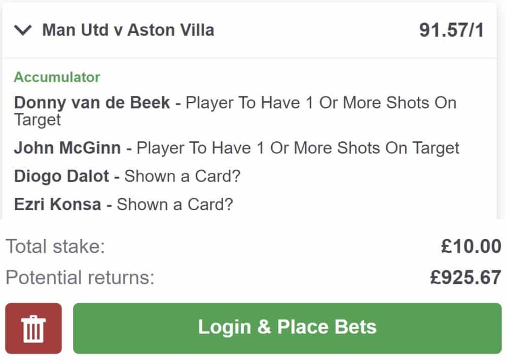 Man Utd vs Aston Villa bet builder