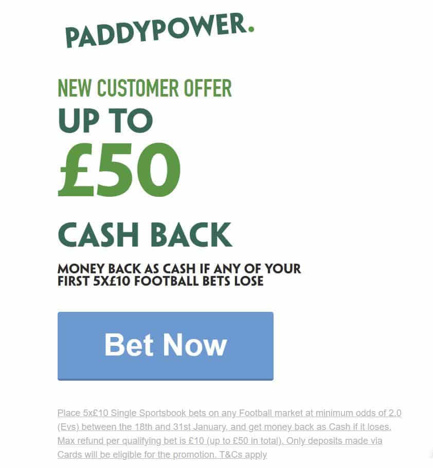 Paddy Power £50 cash sign-up offer