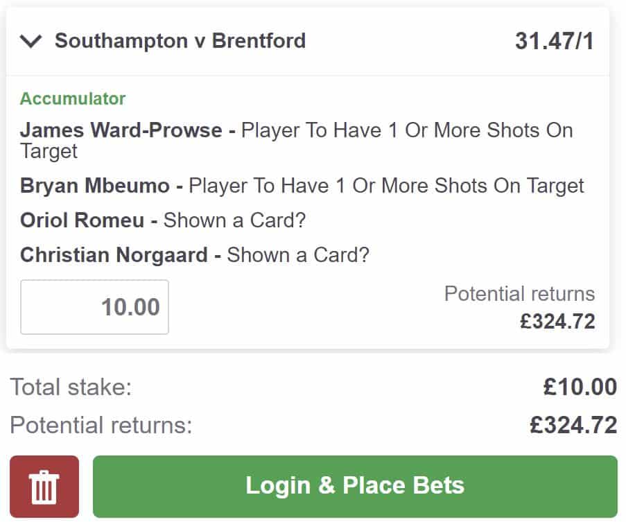 Southampton vs Brentford bet builder tip