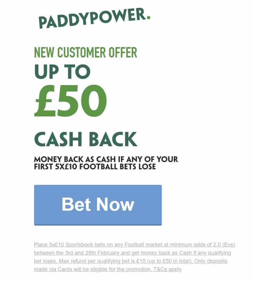 Paddy Power £50 in free bets