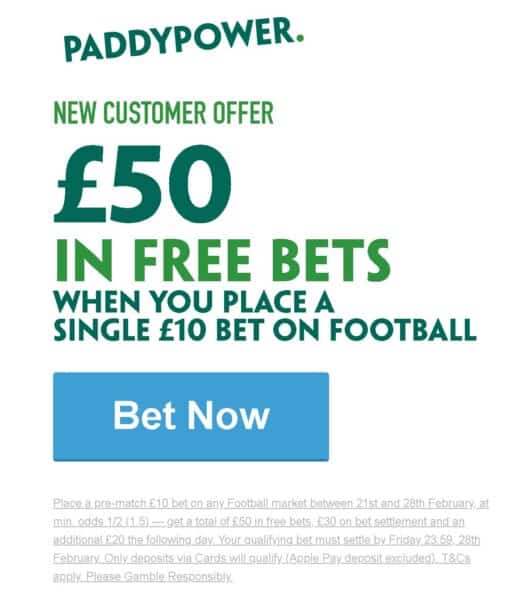 Paddy Power £50 sign-up bonus